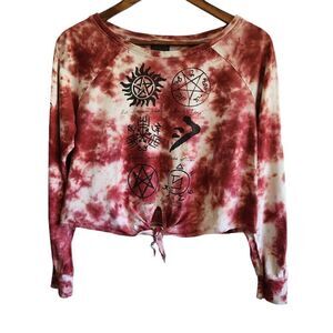 Supernatural Tie Dye Cropped Tie Front Graphic Long Sleeve Top Size Medium